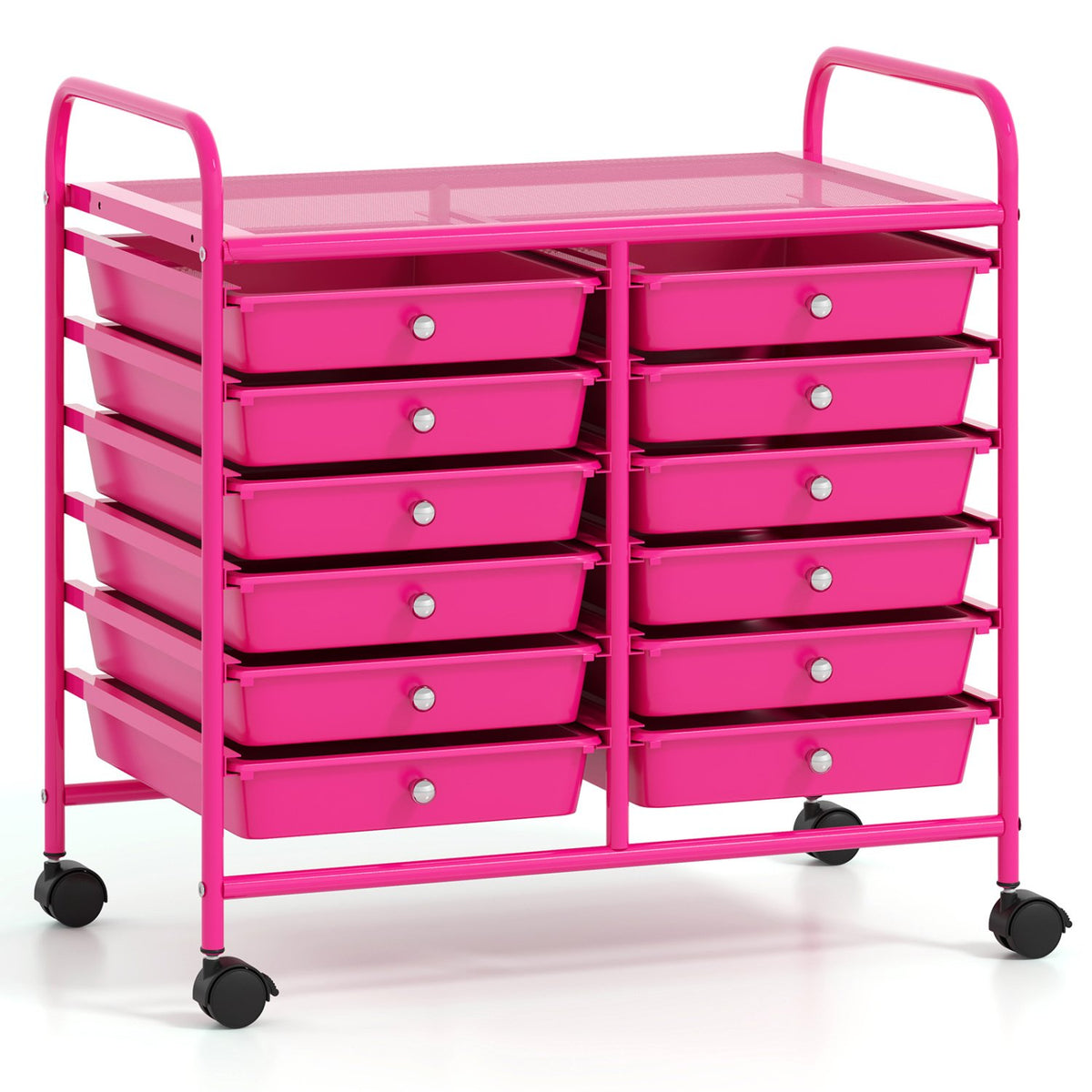 12 Drawers Rolling Storage Cart for Home and Office-Hot Pink