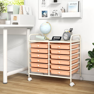 12 Drawers Rolling Storage Cart for Home and Office-Peach view 3