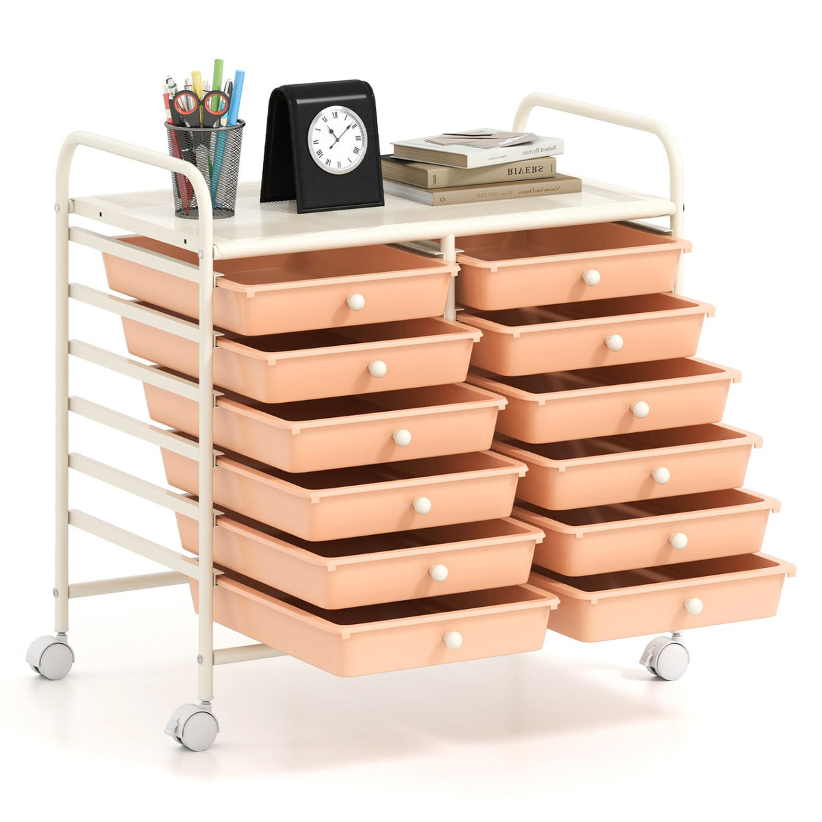 12 Drawers Rolling Storage Cart for Home and Office-Peach view 4