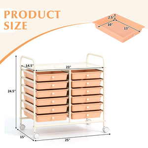 12 Drawers Rolling Storage Cart for Home and Office-Peach view 5