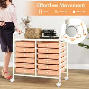12 Drawers Rolling Storage Cart for Home and Office-Peach view 7