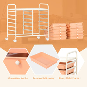 12 Drawers Rolling Storage Cart for Home and Office-Peach view 8