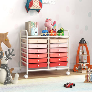 12 Drawers Rolling Storage Cart for Home and Office-Pink view 2