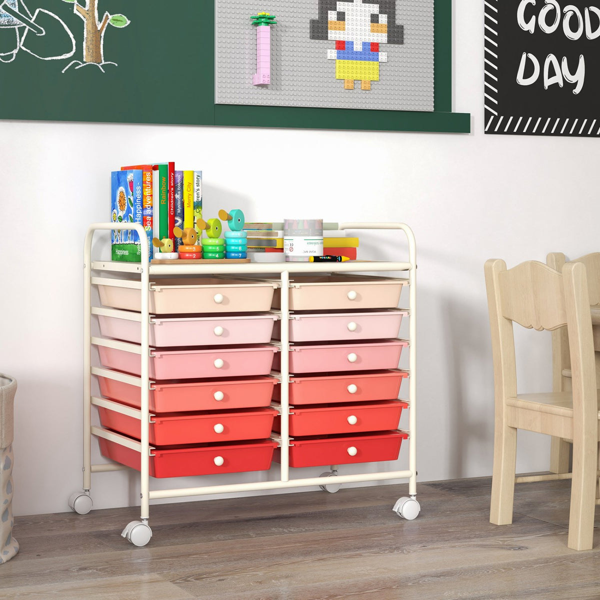 12 Drawers Rolling Storage Cart for Home and Office-Pink view 6