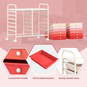 12 Drawers Rolling Storage Cart for Home and Office-Pink view 8