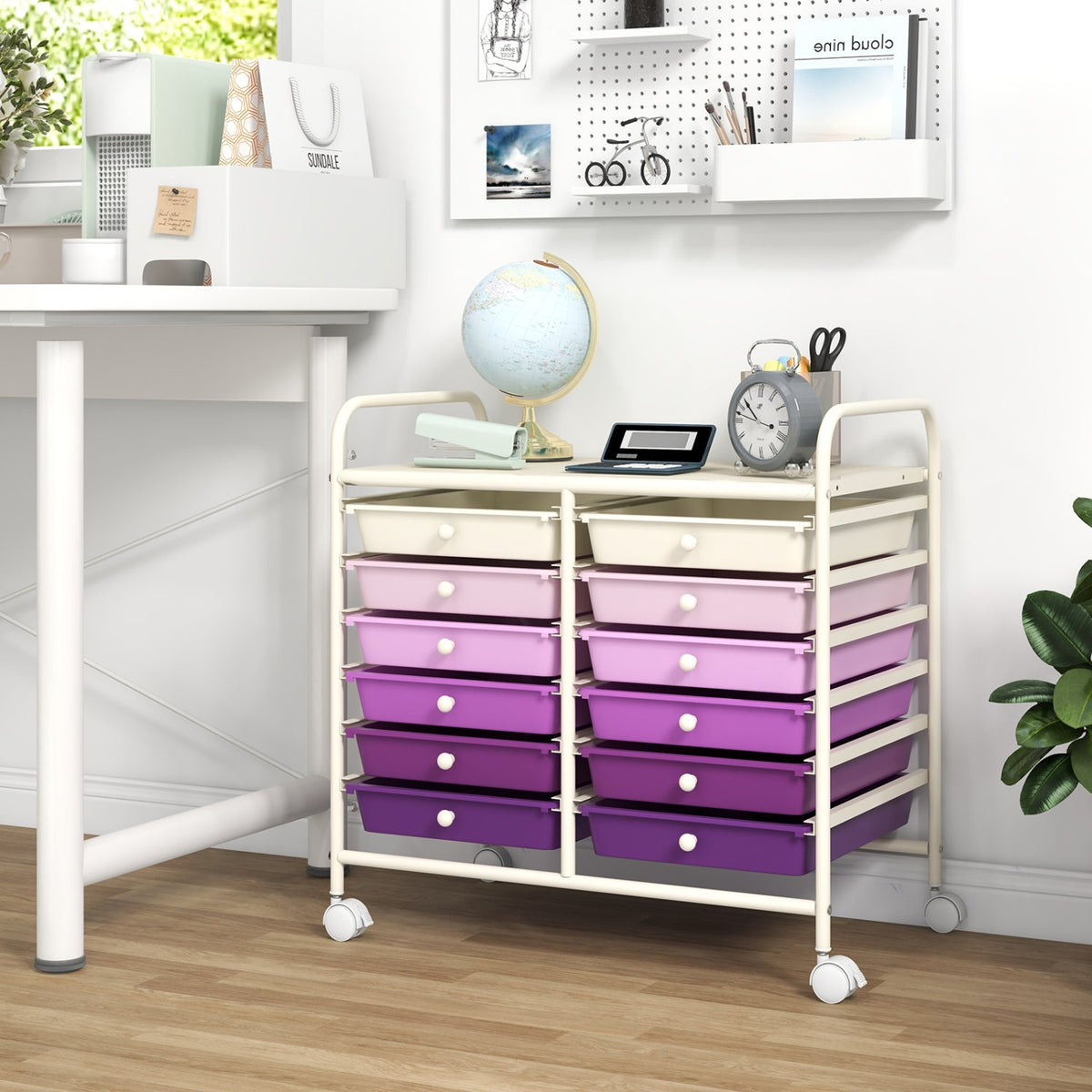 12 Drawers Rolling Storage Cart for Home and Office-Purple view 3