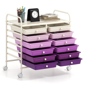 12 Drawers Rolling Storage Cart for Home and Office-Purple view 4