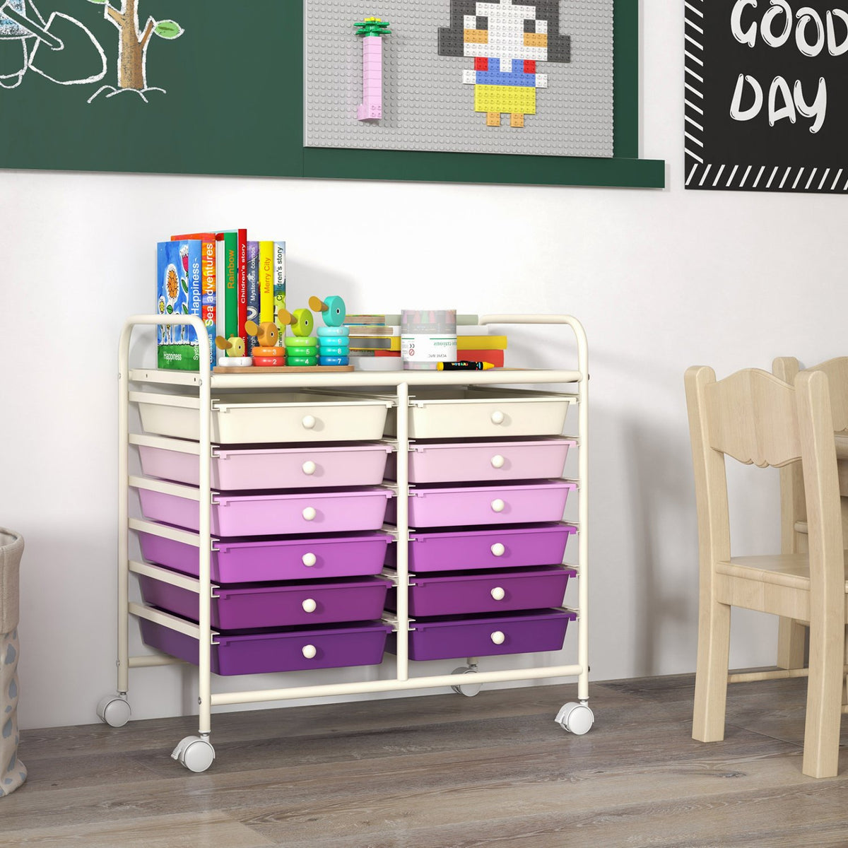 12 Drawers Rolling Storage Cart for Home and Office-Purple view 6