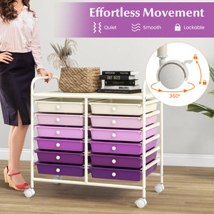 12 Drawers Rolling Storage Cart for Home and Office-Purple view 7