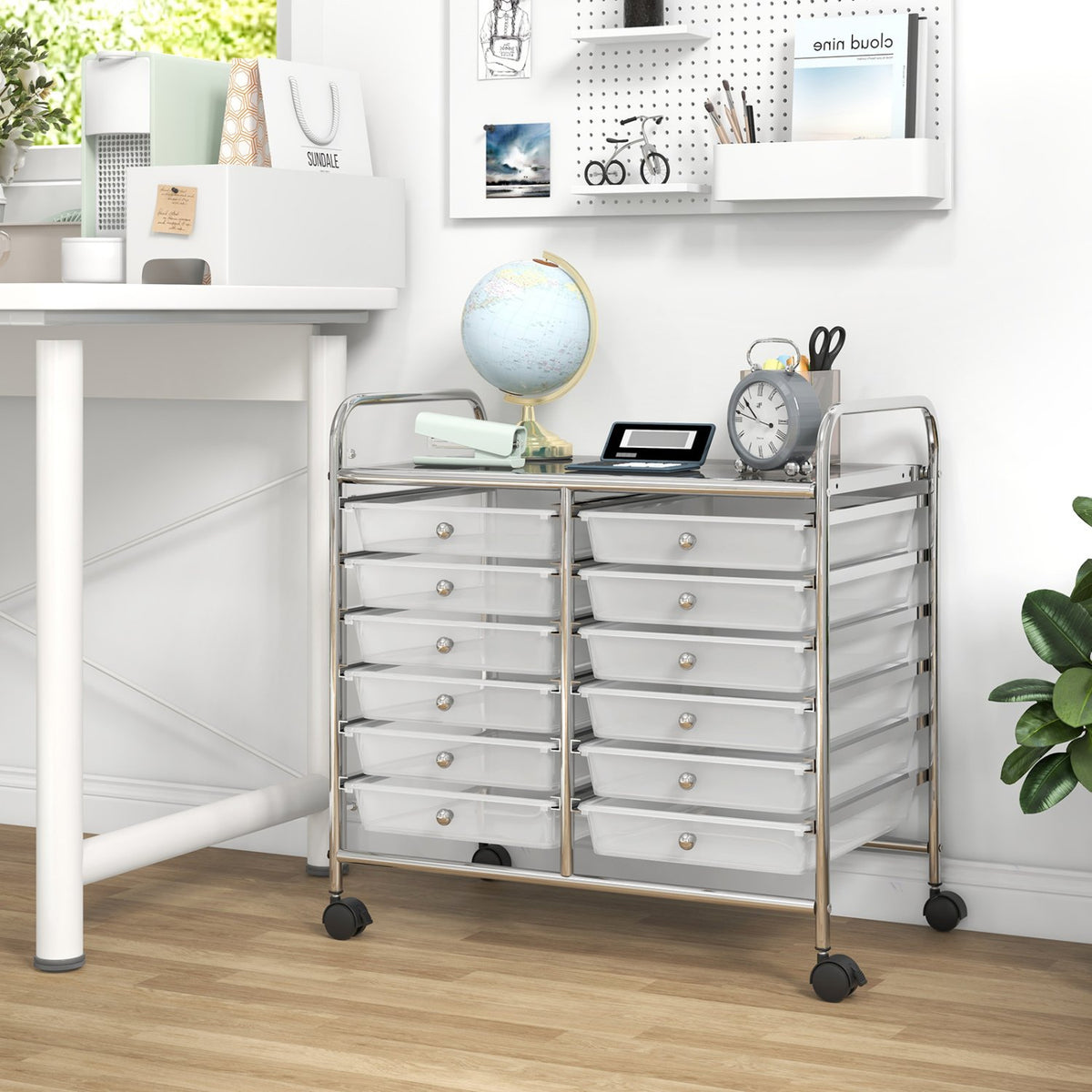 12 Drawers Rolling Storage Cart for Home and Office-Transparent view 3