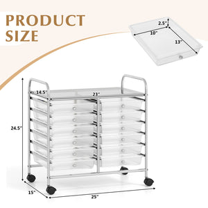 12 Drawers Rolling Storage Cart for Home and Office-Transparent view 5