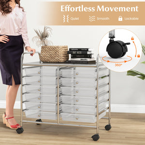 12 Drawers Rolling Storage Cart for Home and Office-Transparent view 7