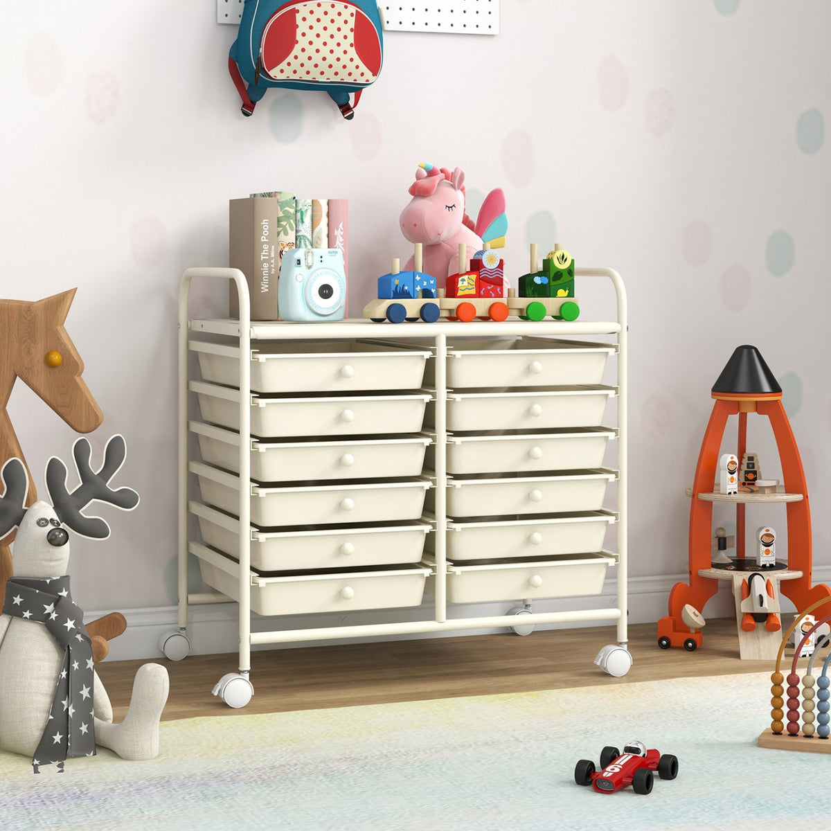 12 Drawers Rolling Storage Cart for Home and Office-White view 2
