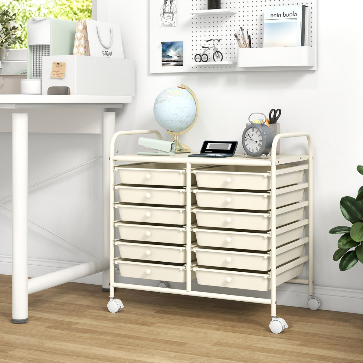 12 Drawers Rolling Storage Cart for Home and Office-White view 3