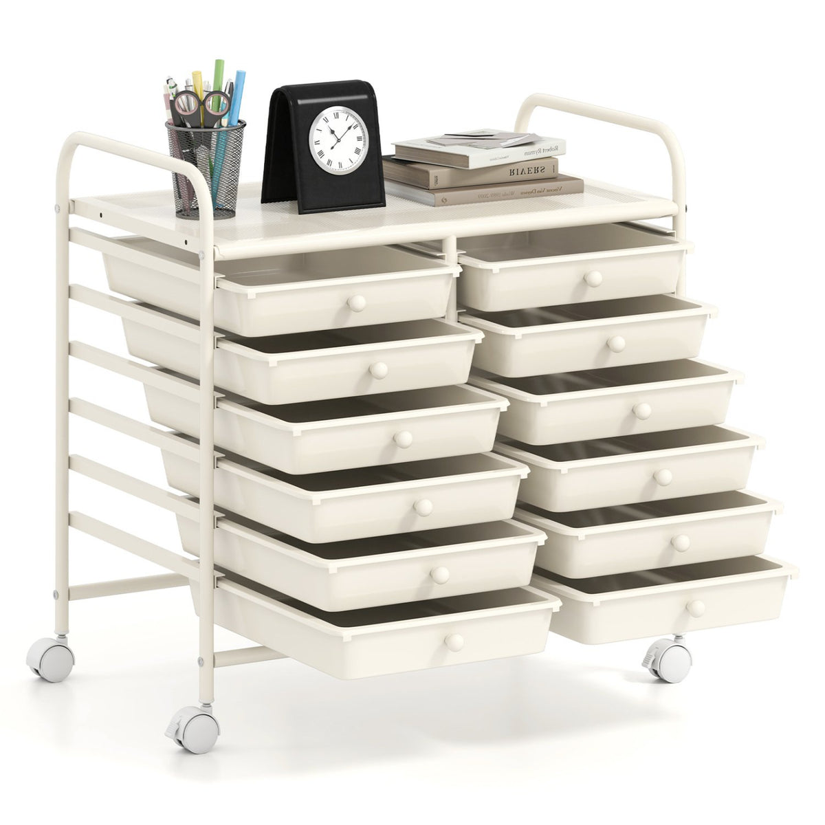 12 Drawers Rolling Storage Cart for Home and Office-White view 4