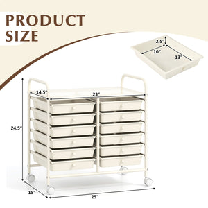 12 Drawers Rolling Storage Cart for Home and Office-White view 5