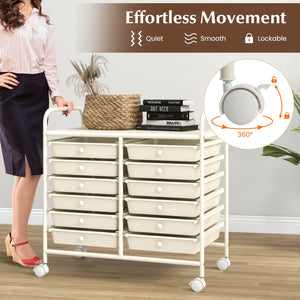 12 Drawers Rolling Storage Cart for Home and Office-White view 7