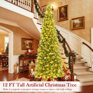 12 Feet Tall Prelit Hinged Artificial Christmas Tree with 2517 PVC PE Branch Tips view 3