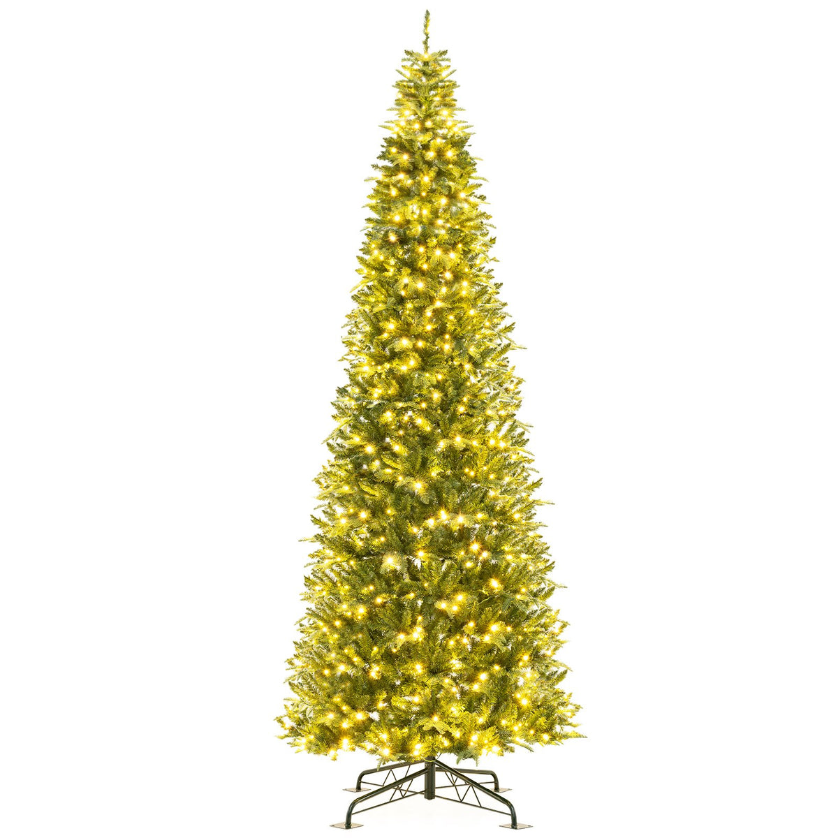 12 Feet Tall Prelit Hinged Artificial Christmas Tree with 2517 PVC PE Branch Tips view 4