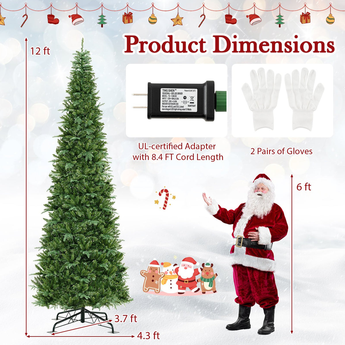 12 Feet Tall Prelit Hinged Artificial Christmas Tree with 2517 PVC PE Branch Tips view 5