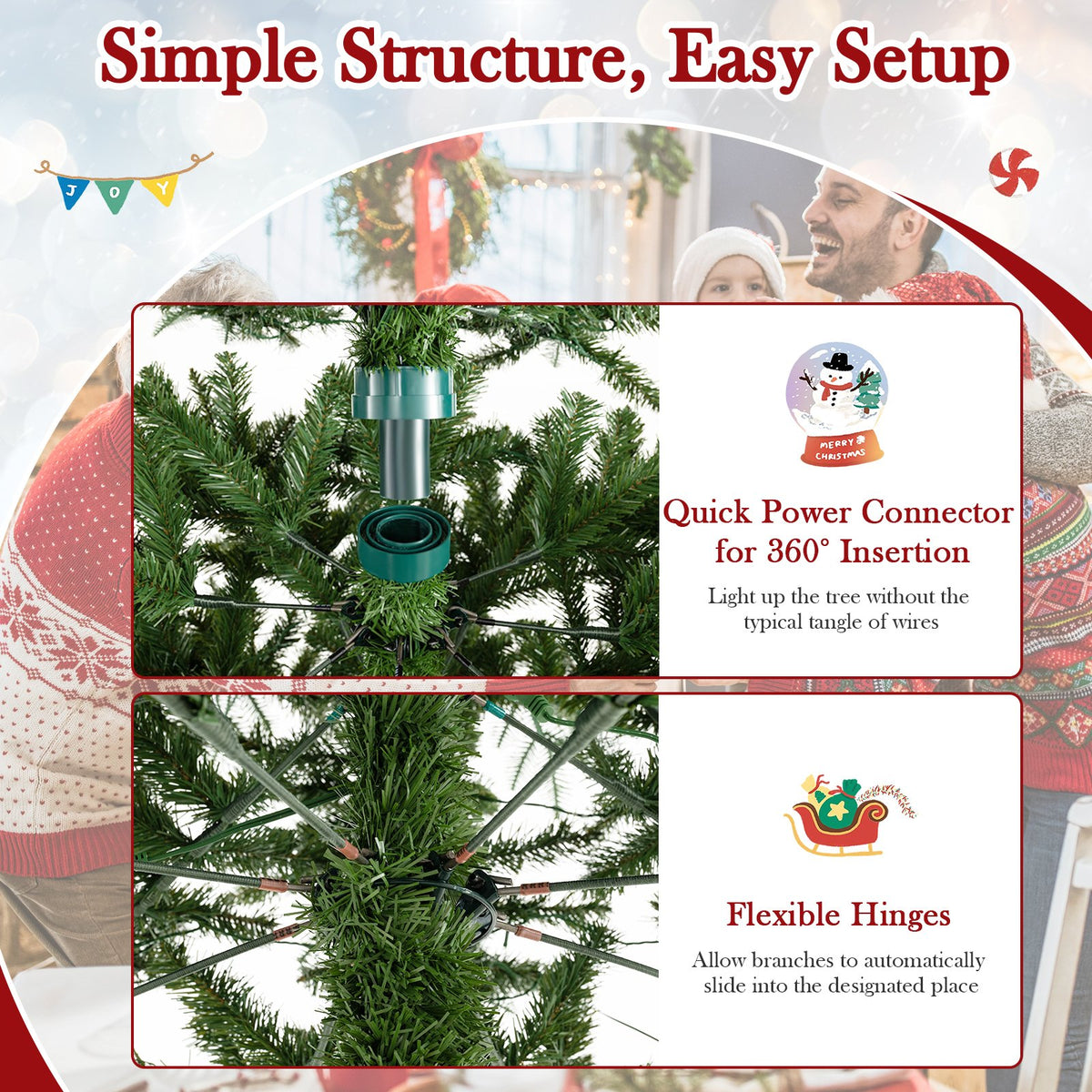 12 Feet Tall Prelit Hinged Artificial Christmas Tree with 2517 PVC PE Branch Tips view 8