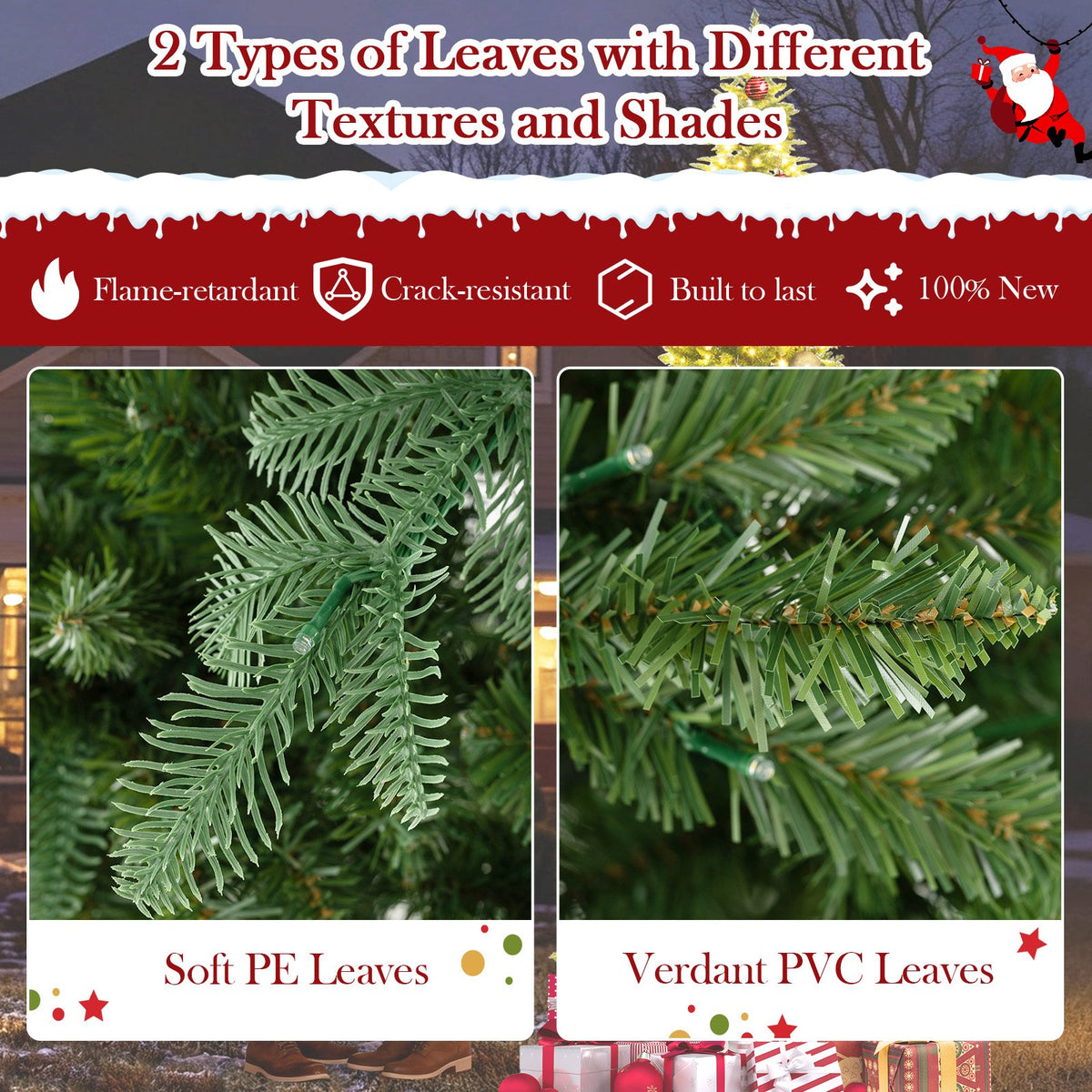 12 Feet Tall Prelit Hinged Artificial Christmas Tree with 2517 PVC PE Branch Tips view 9