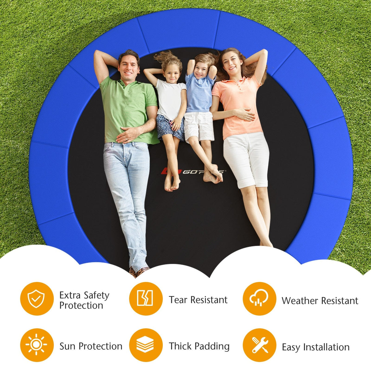 12 Feet Waterproof and Tear-Resistant Universal Trampoline Safety Pad Spring Cover-Blue view 5