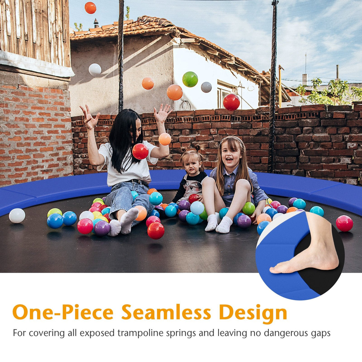 12 Feet Waterproof and Tear-Resistant Universal Trampoline Safety Pad Spring Cover-Blue view 6