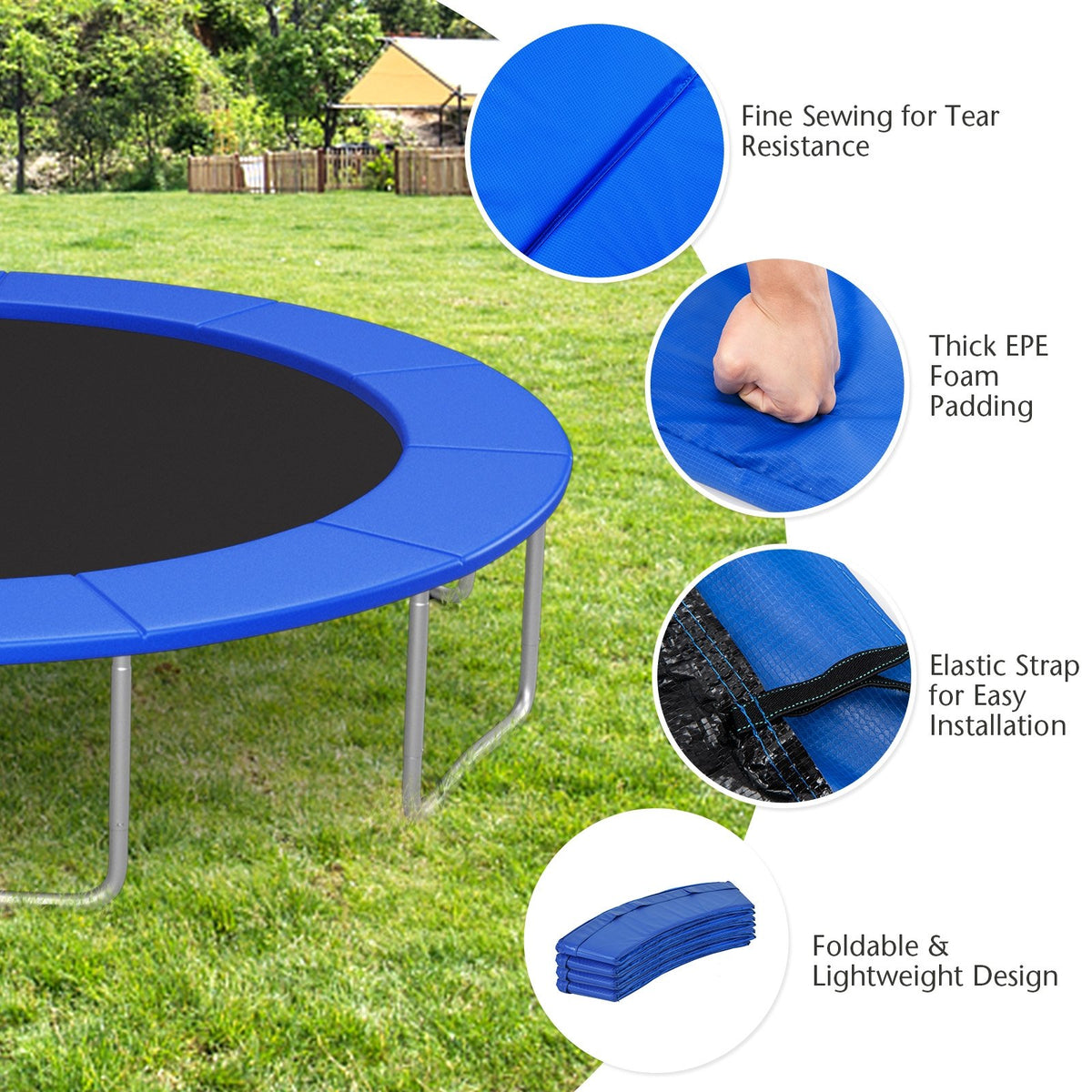 12 Feet Waterproof and Tear-Resistant Universal Trampoline Safety Pad Spring Cover-Blue view 9