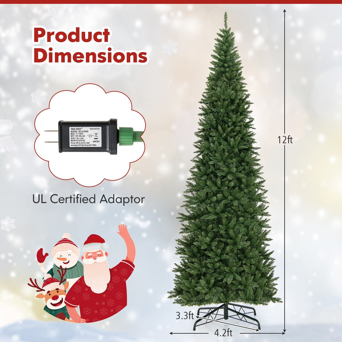 12 FT Artificial Christmas Tree with 800 Warm White LED Lights for Home Party Shopping Mall view 5
