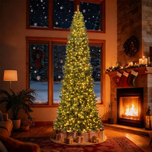 12 FT Tall Prelit Hinged Artificial Christmas Tree with 2536 PVC Branch Tips view 2