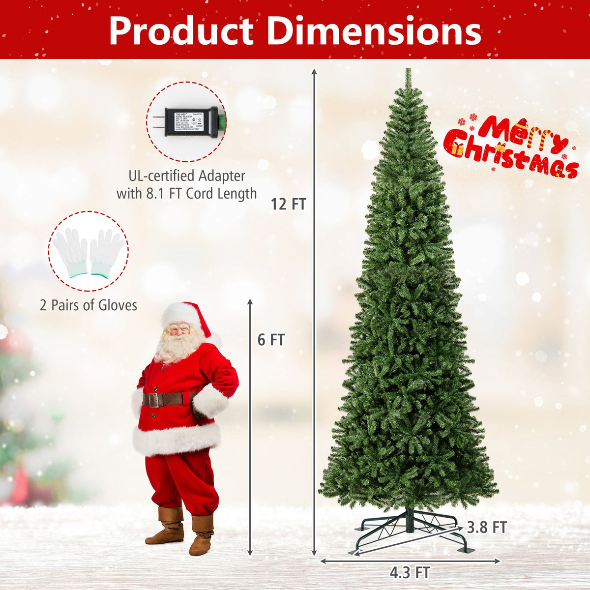 12 FT Tall Prelit Hinged Artificial Christmas Tree with 2536 PVC Branch Tips view 5