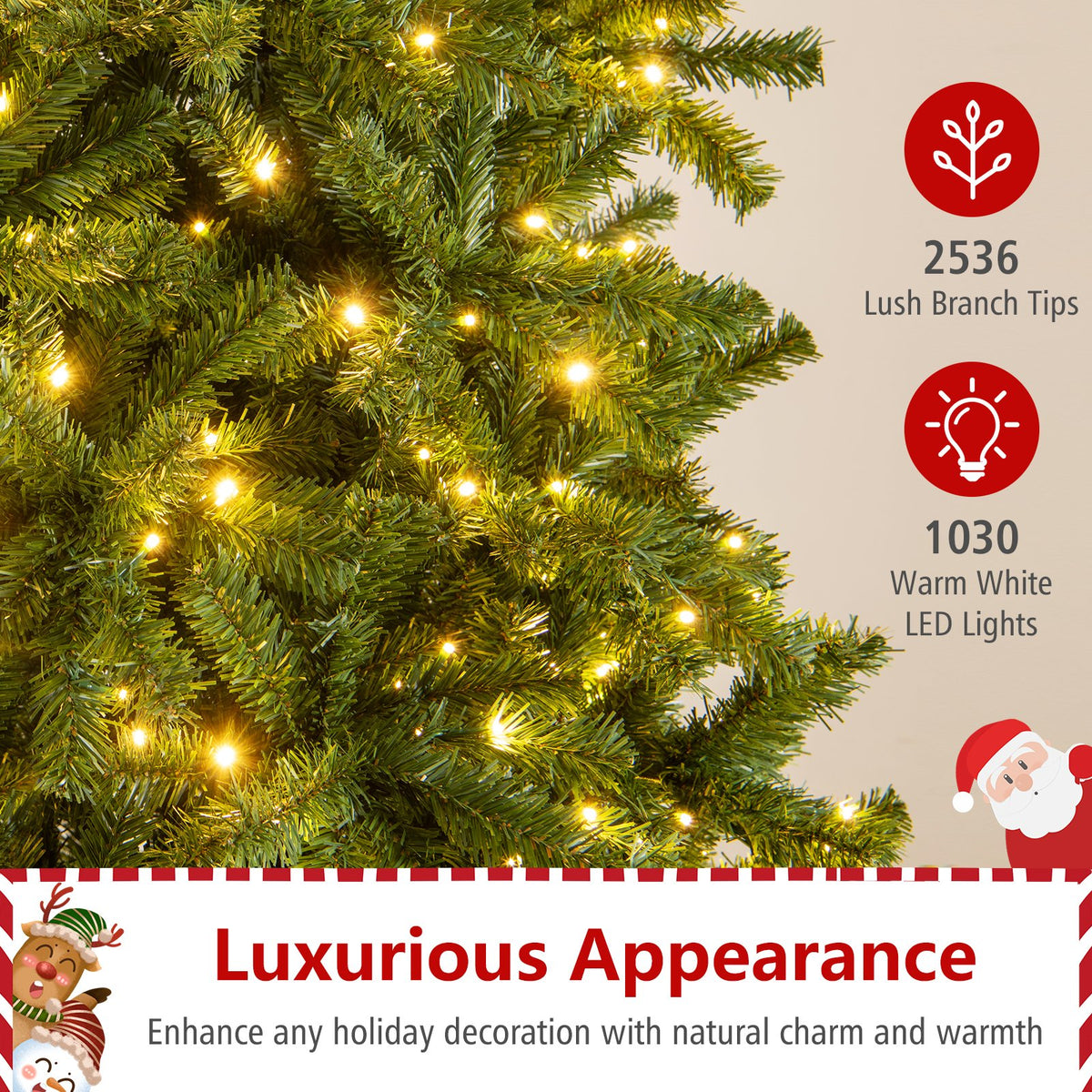 12 FT Tall Prelit Hinged Artificial Christmas Tree with 2536 PVC Branch Tips view 8