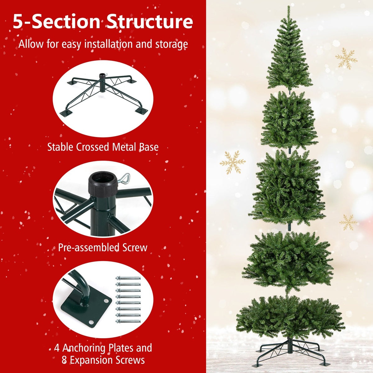 12 FT Tall Prelit Hinged Artificial Christmas Tree with 2536 PVC Branch Tips view 9
