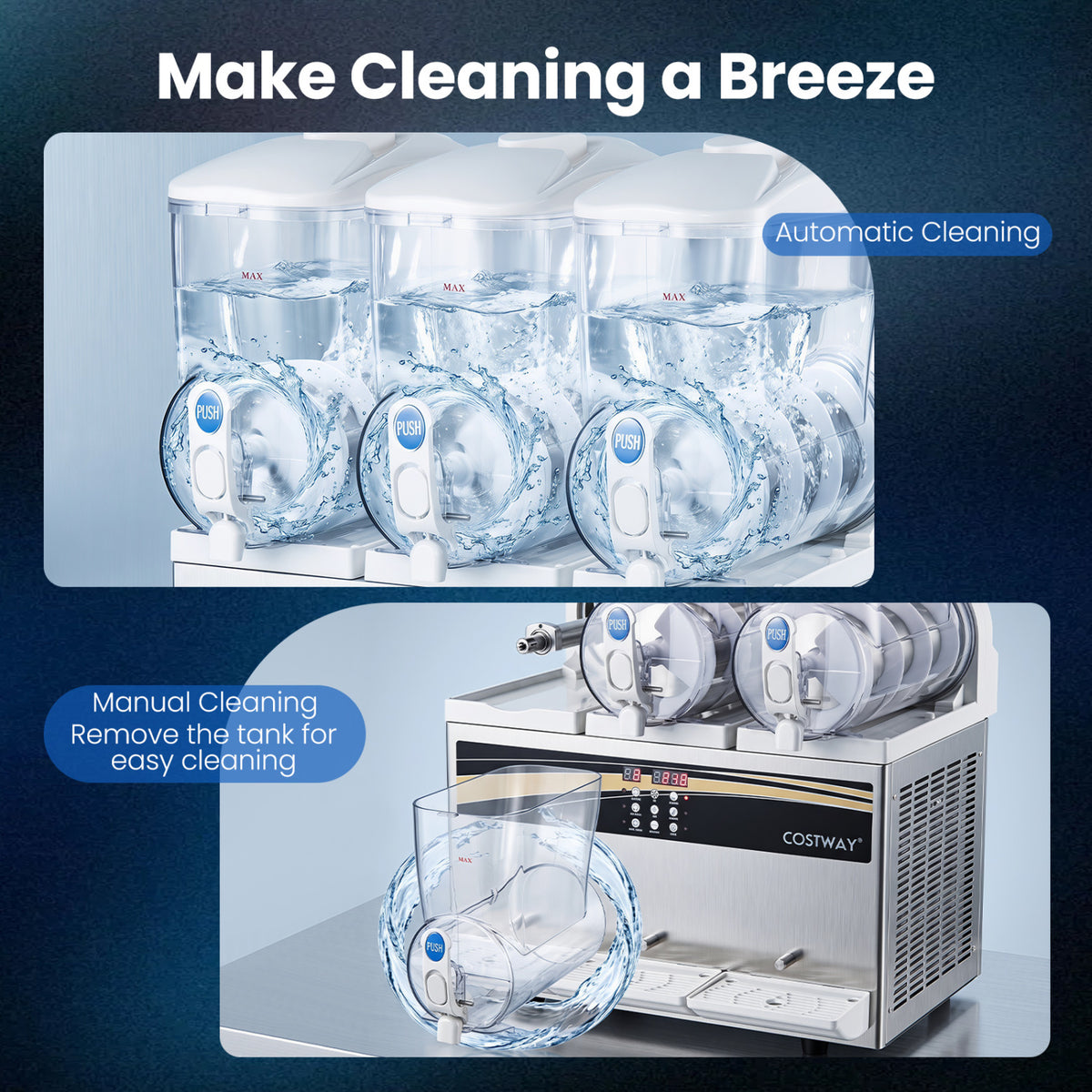 12 Gal Commercial Slushy Dispenser 4 Gal x 3 Triple Tanks Slushie Maker-Silver view 4