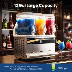 12 Gal Commercial Slushy Dispenser 4 Gal x 3 Triple Tanks Slushie Maker-Silver view 7