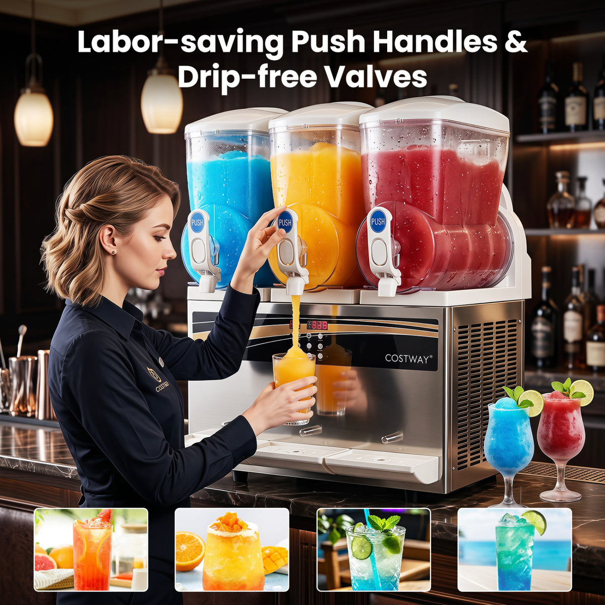 12 Gal Commercial Slushy Dispenser 4 Gal x 3 Triple Tanks Slushie Maker-Silver view 8