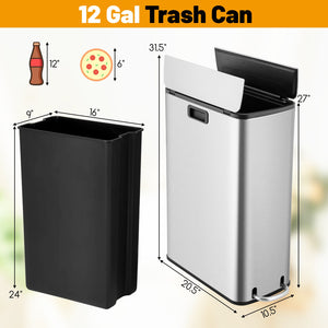 12 Gal Stainless Steel Trash Can with Soft-Closing Wing Lids-Silver view 5