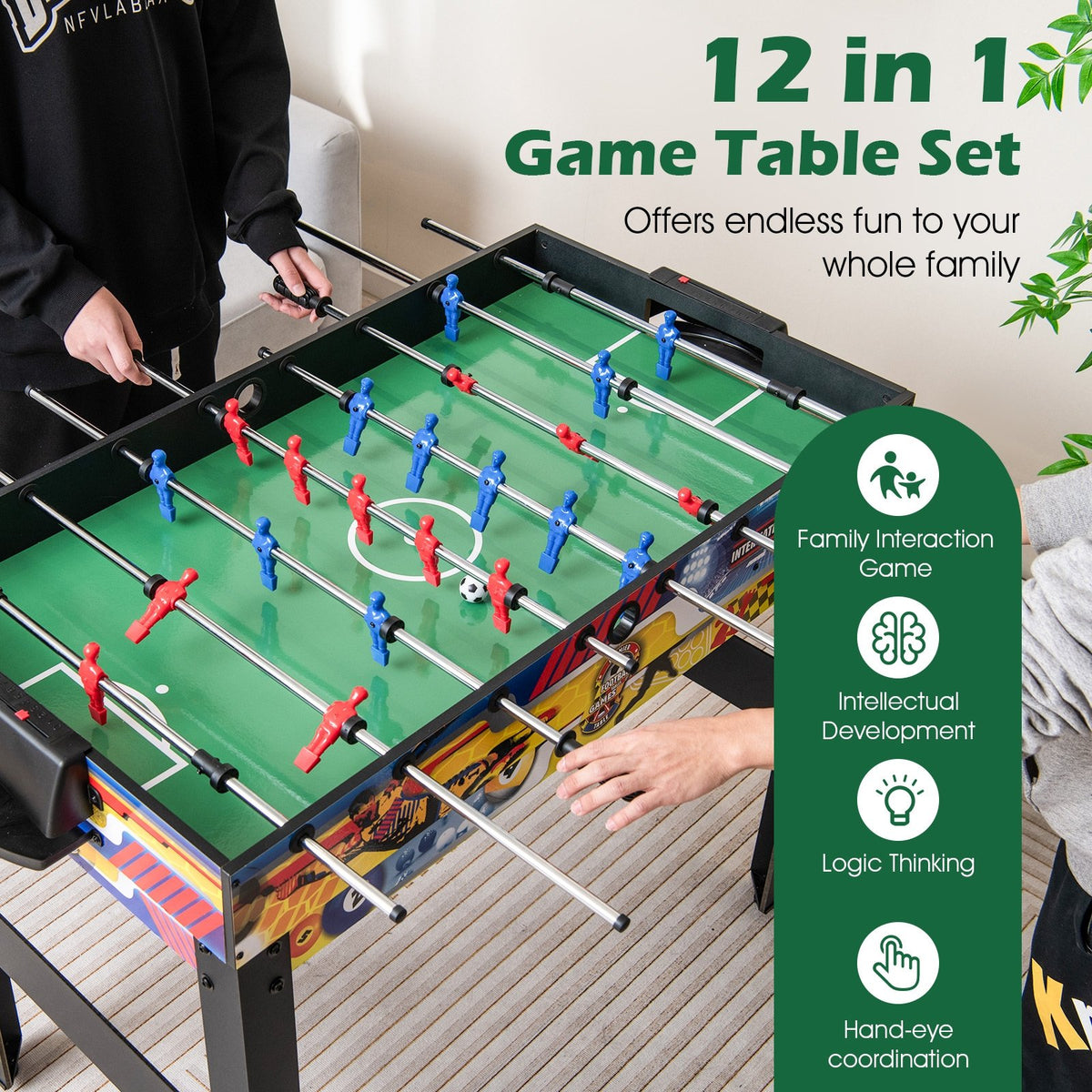 12-in-1 Combo Game Table Set with Foosball Air Hockey Pool Chess and Ping Pong view 2