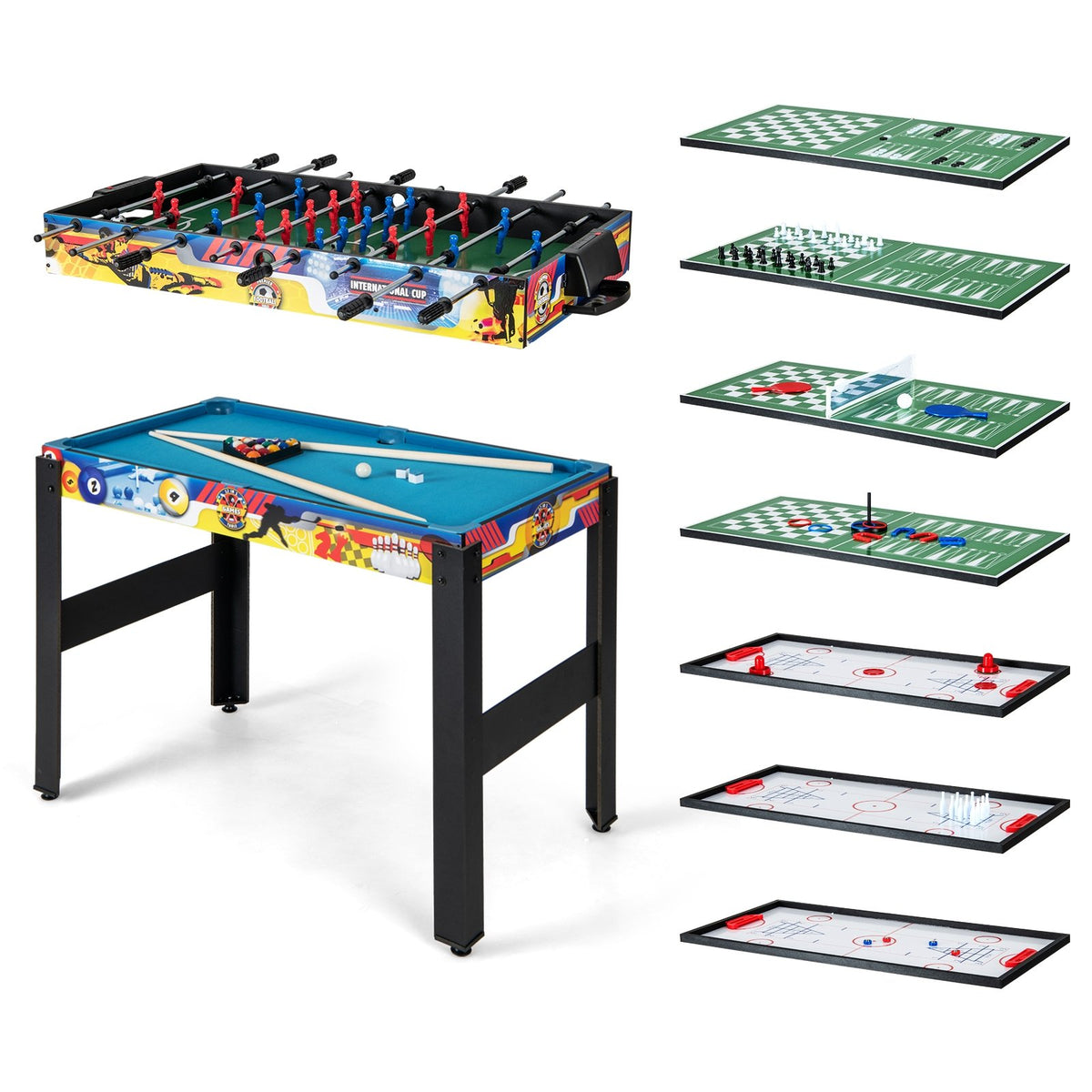12-in-1 Combo Game Table Set with Foosball Air Hockey Pool Chess and Ping Pong view 4