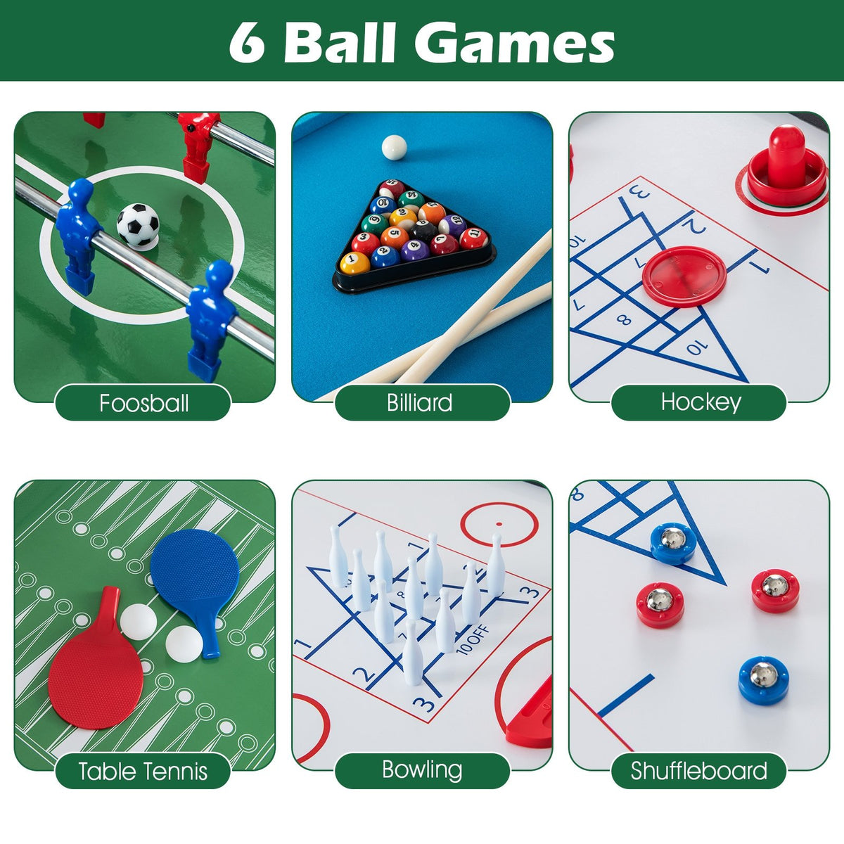 12-in-1 Combo Game Table Set with Foosball Air Hockey Pool Chess and Ping Pong view 6
