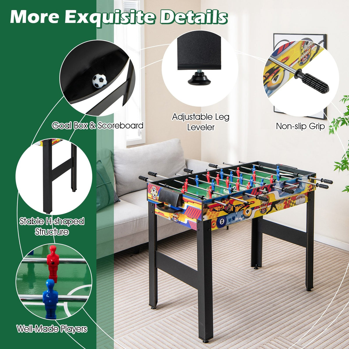 12-in-1 Combo Game Table Set with Foosball Air Hockey Pool Chess and Ping Pong view 9