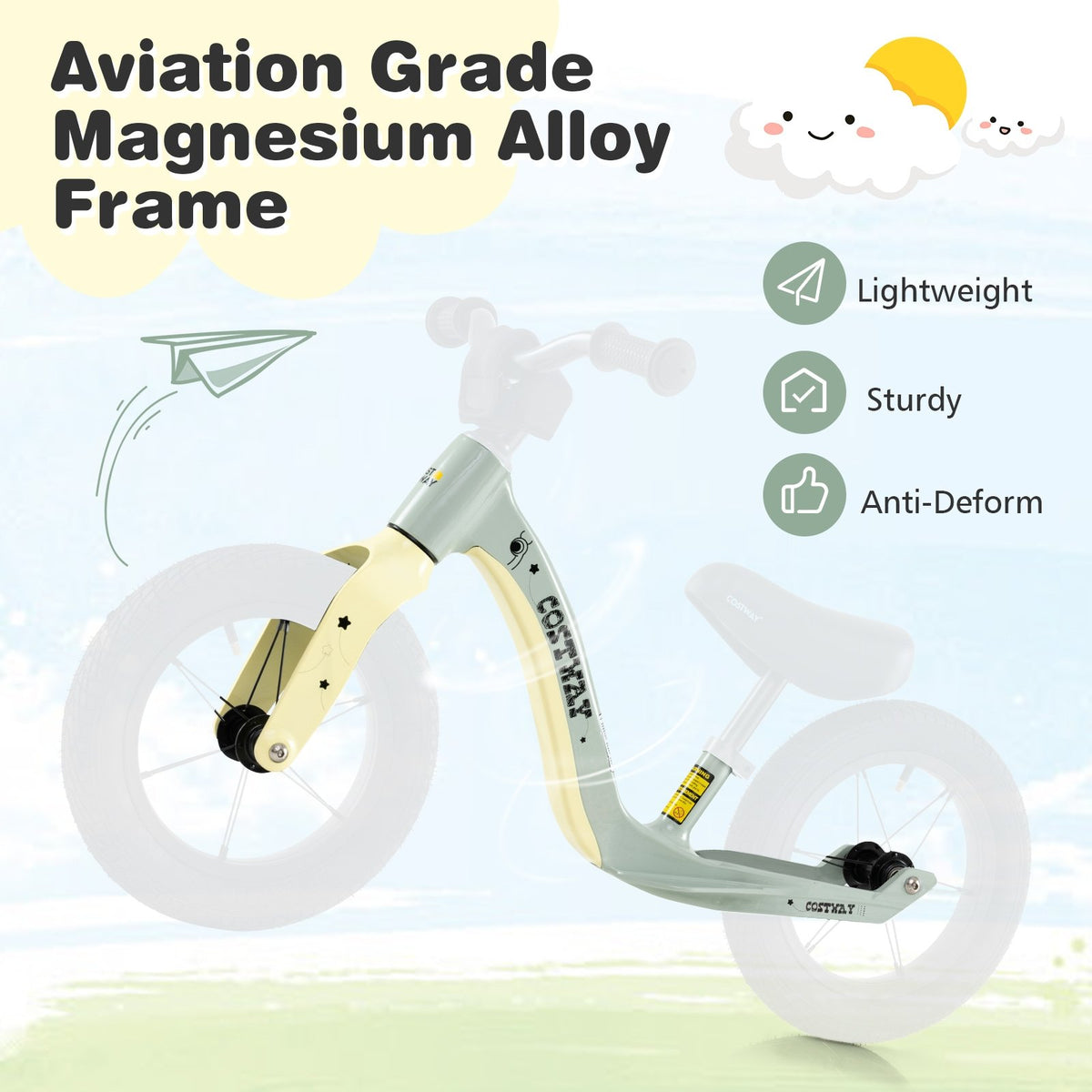 12-Inch Balance Bike with Adjustable Seat and Rotatable Handlebar for Over 36 Months Old-Green view 5