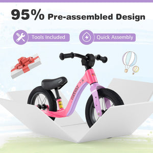 12-Inch Balance Bike with Adjustable Seat and Rotatable Handlebar for Over 36 Months Old-Pink view 8