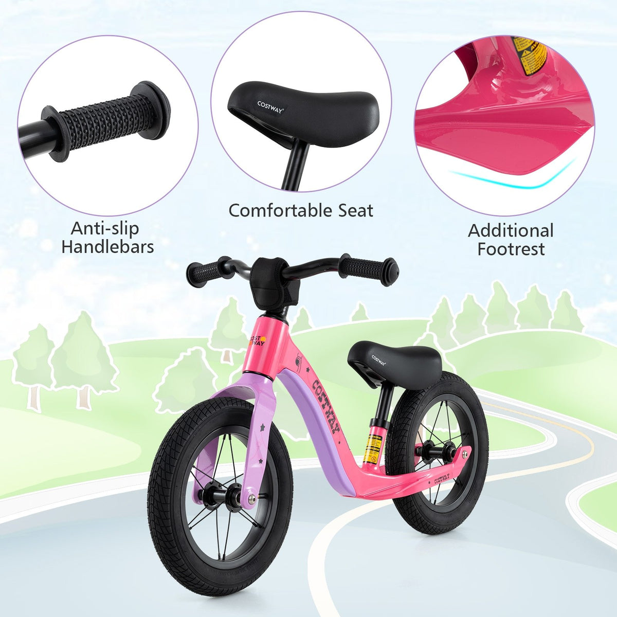 12-Inch Balance Bike with Adjustable Seat and Rotatable Handlebar for Over 36 Months Old-Pink view 9