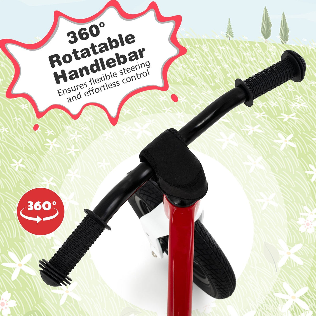 12-Inch Balance Bike with Adjustable Seat and Rotatable Handlebar for Over 36 Months Old-Red view 6