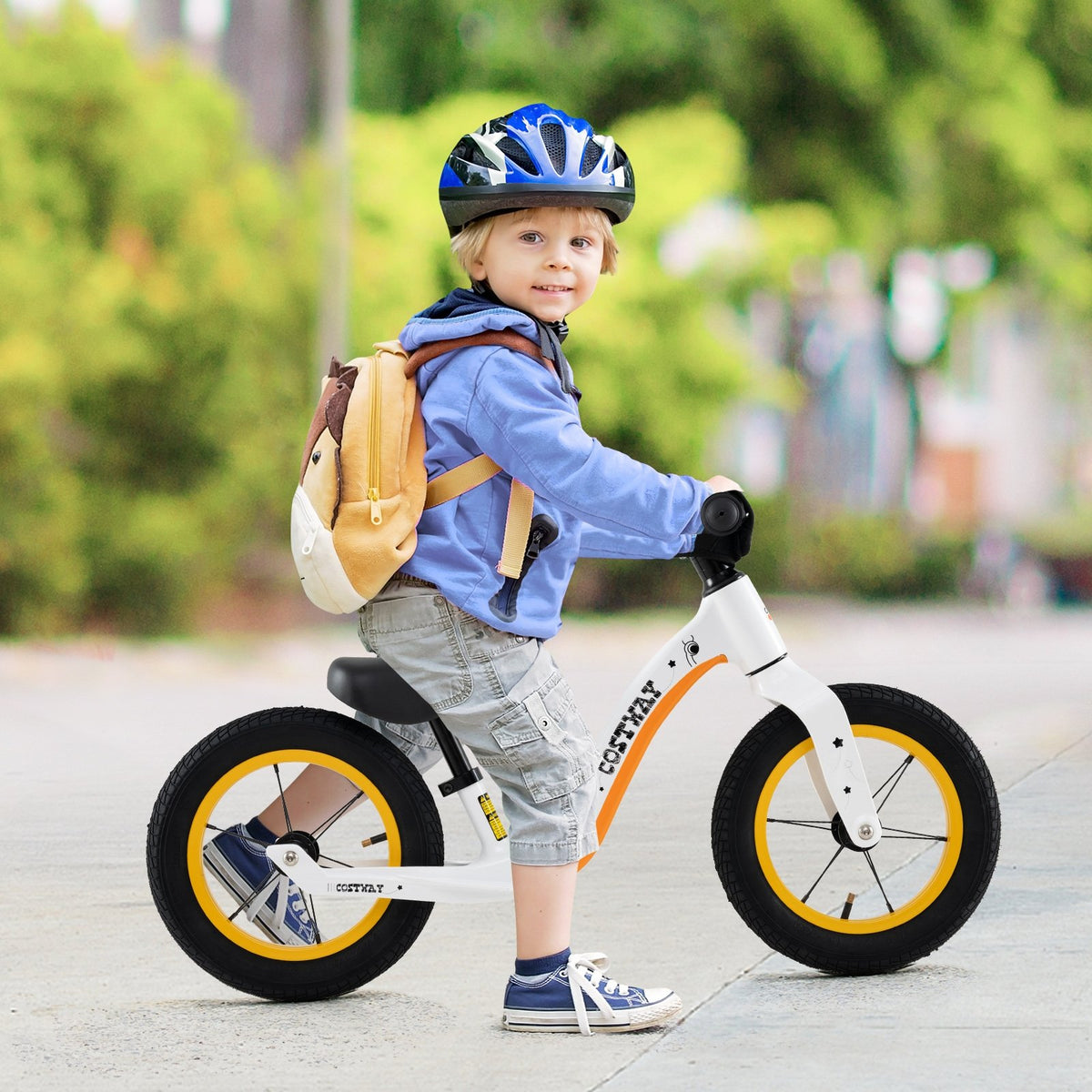 12-Inch Balance Bike with Adjustable Seat and Rotatable Handlebar for Over 36 Months Old-White view 2