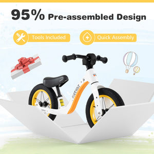 12-Inch Balance Bike with Adjustable Seat and Rotatable Handlebar for Over 36 Months Old-White view 6