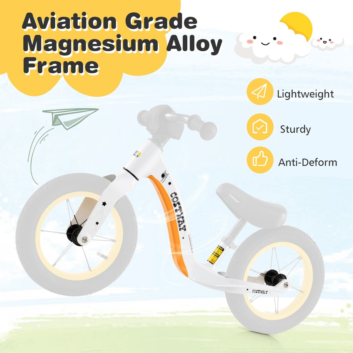 12-Inch Balance Bike with Adjustable Seat and Rotatable Handlebar for Over 36 Months Old-White view 8