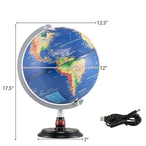 12 Inch Illuminated World Globe Antique Light up Globe Night Lamp-Navy view 4